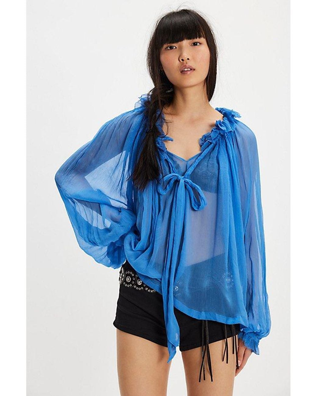 Free People Chiffon Bow Top in Blue | Lyst