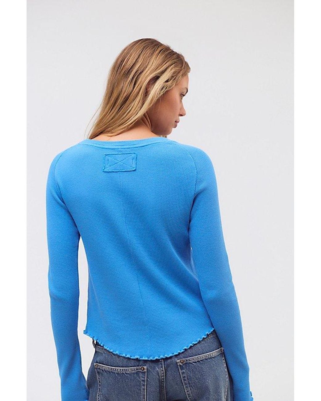Free People Blue Easy Does It Long Sleeve Tee