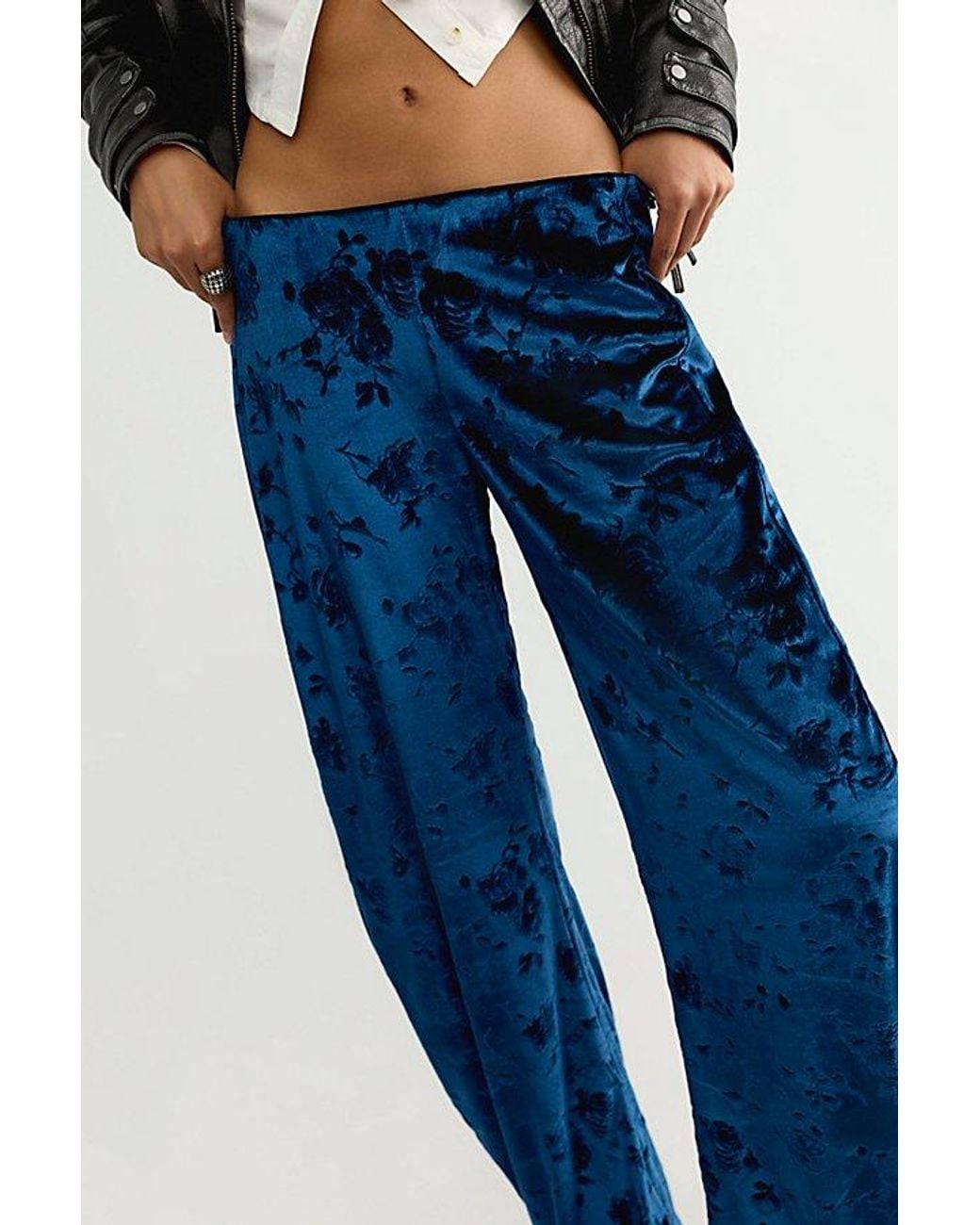 Free People Blue Radiance Velvet Pull-On Pants