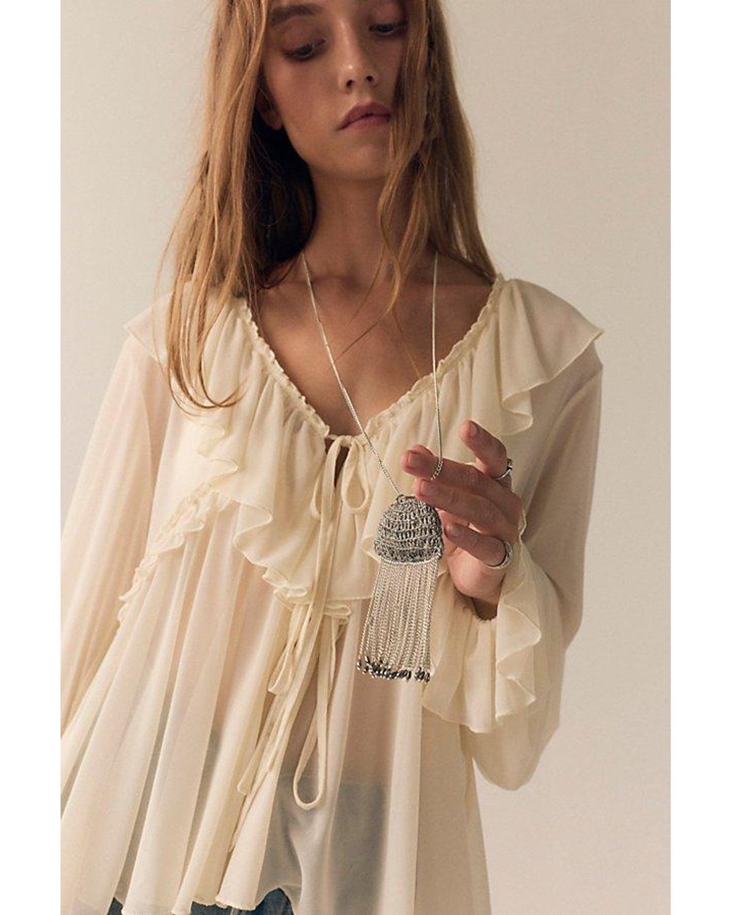 Free People Gray Zelda Fringe Necklace
