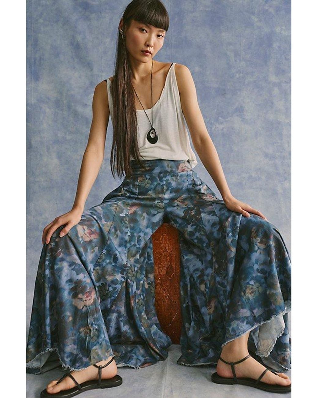 Free People Blue Fallen Star Printed Wide-Leg Pants