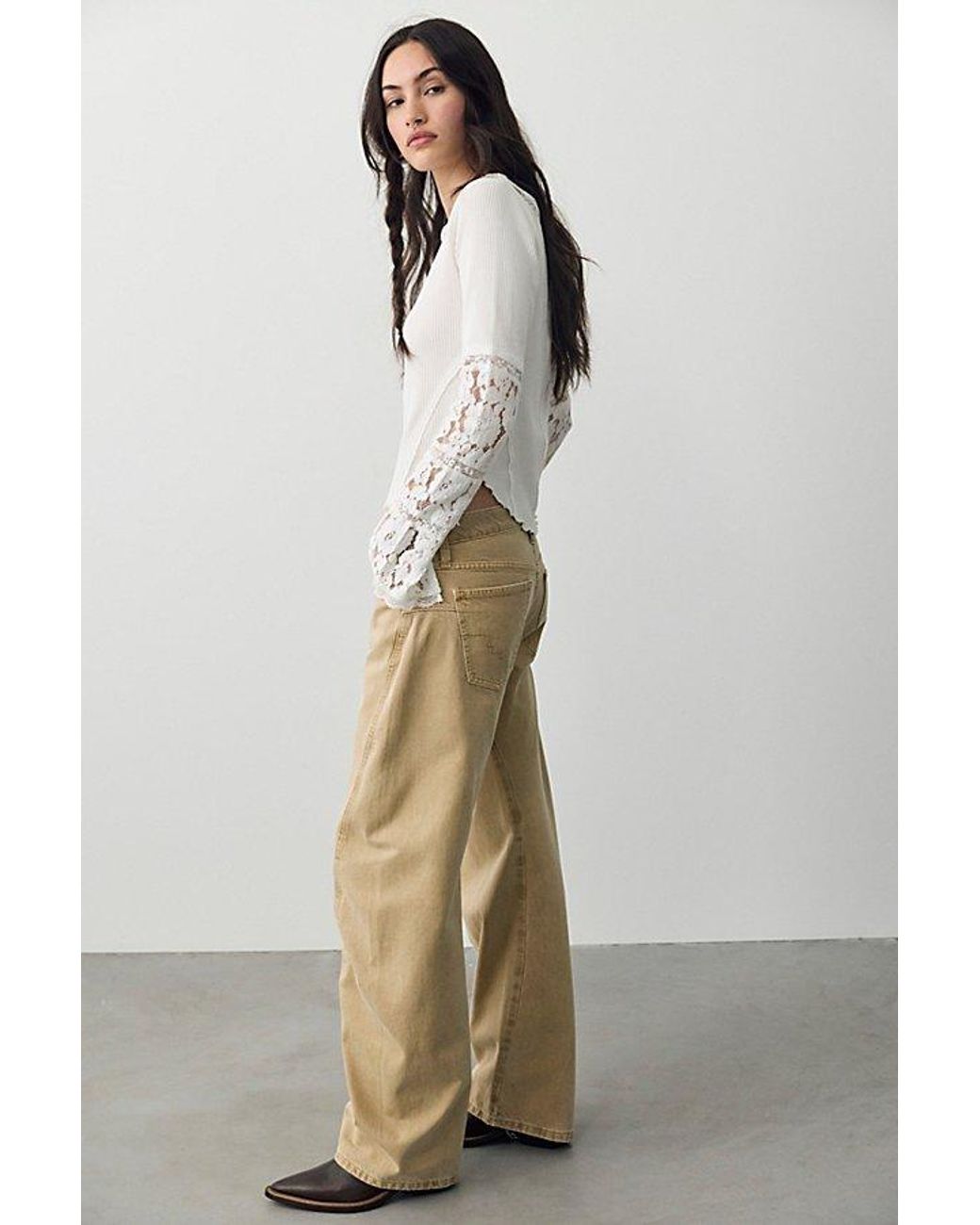 Free People Natural Fable Low-Rise Twisted Bowed Jeans