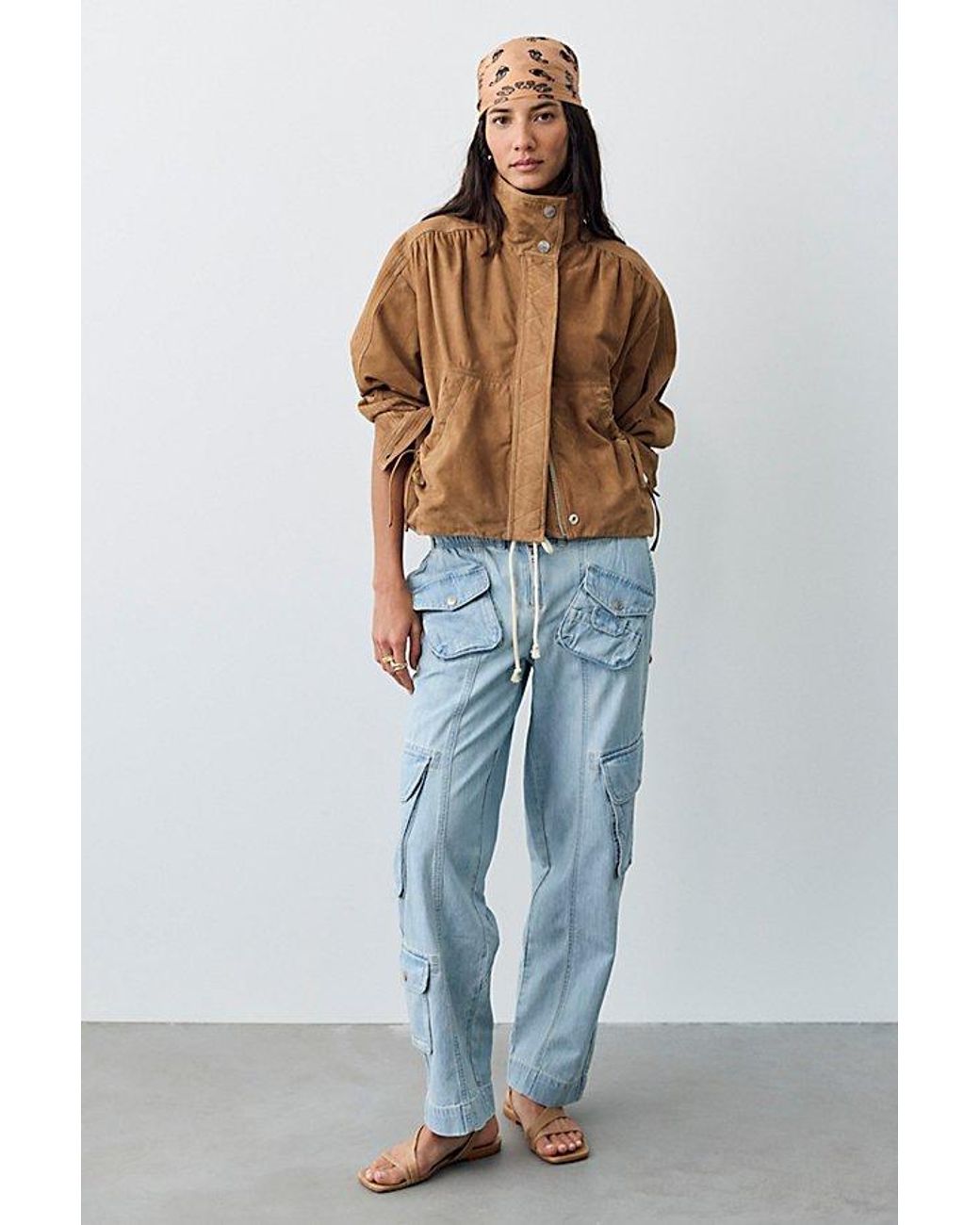 Free People Blue Tahiti Denim Pull-On Cargo Pants