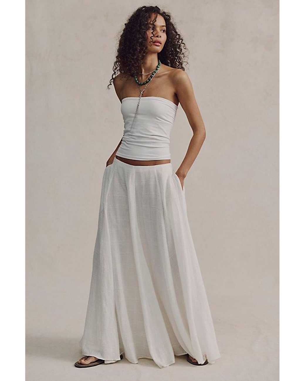 Free People White Ives Solid Maxi Skirt