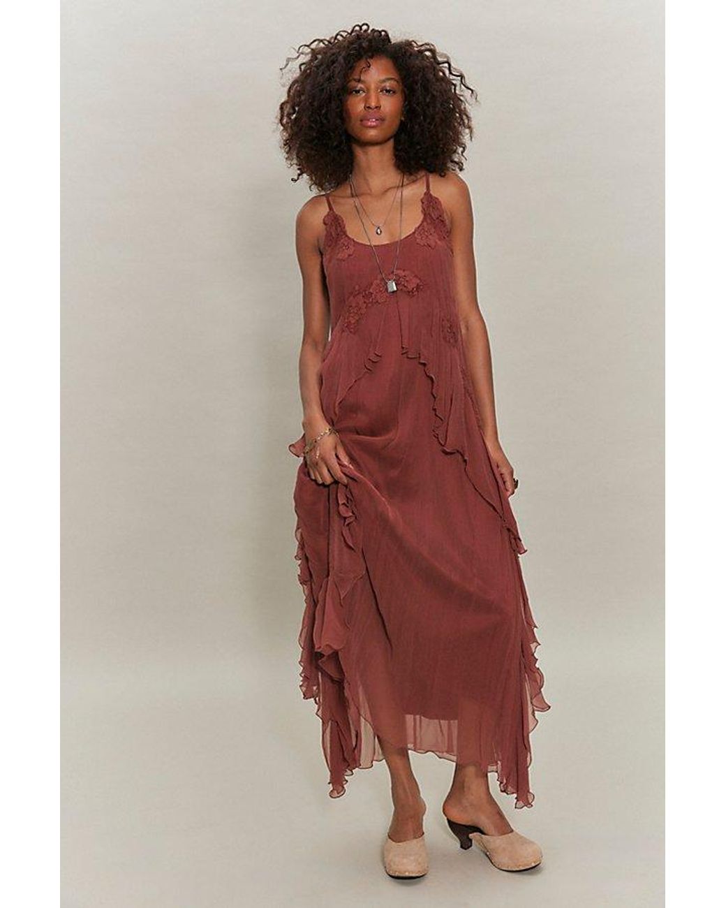 Nigel Preston Floating Angel Chiffon Maxi Dress in Red