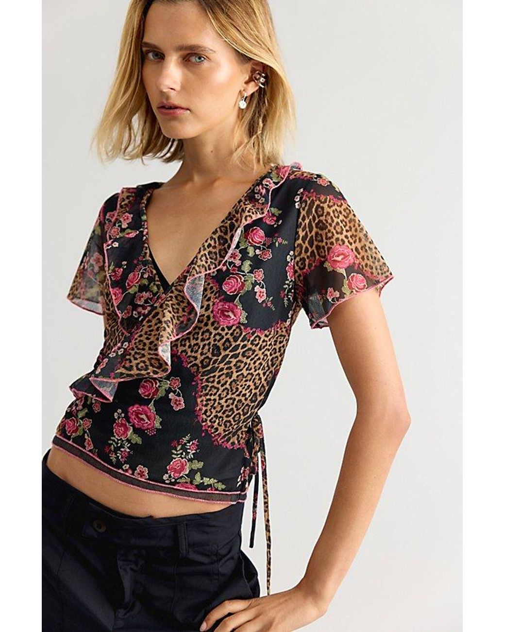 Free People Brown Myrtle Printed Wrap Top