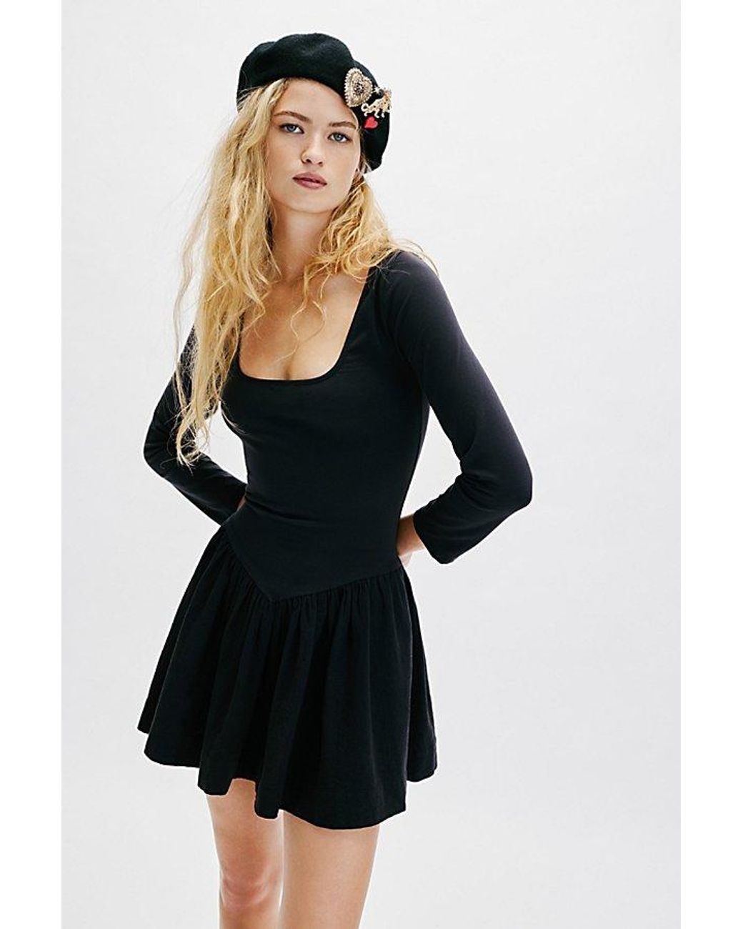 Free People Onda Drop-Waist Long-Sleeve Mini in Black | Lyst