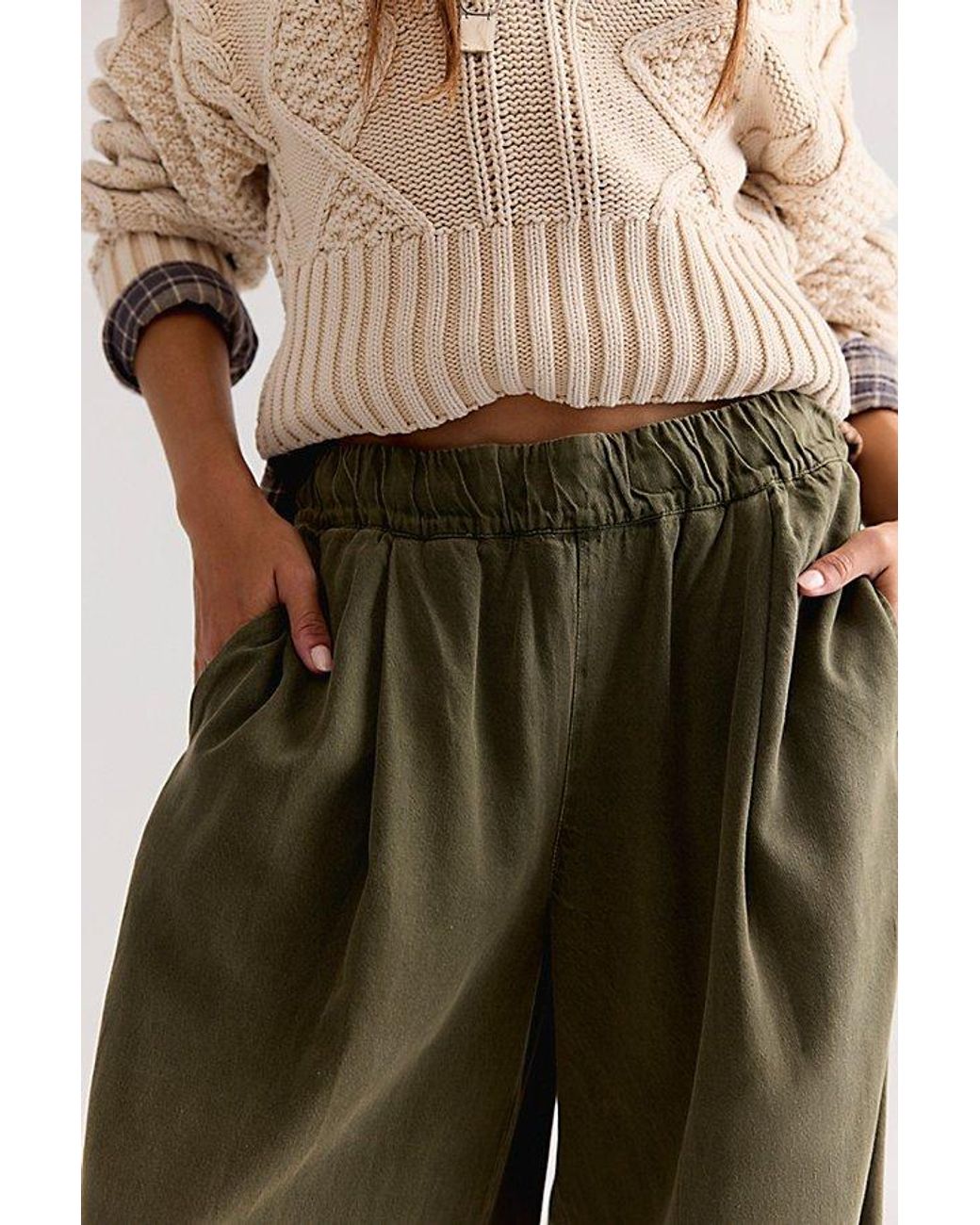Free People Green Tidal Moon Low-Rise Pull-On Pants