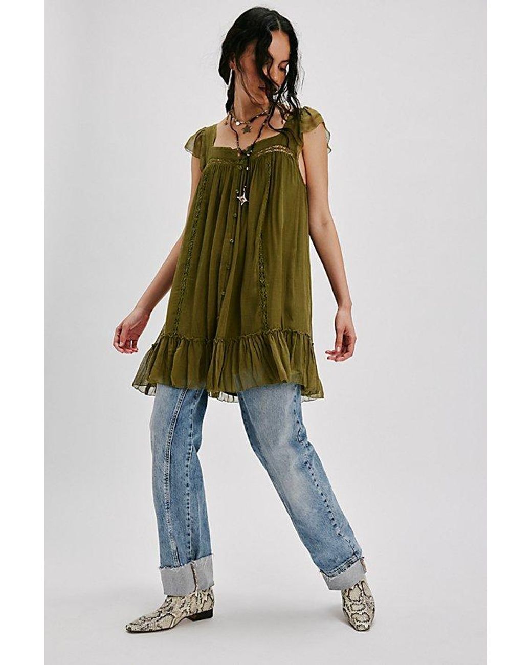 free people olive green dress LA Nite Mini - Tank Dress line style with statement flutter sleeves for a forever femme touch. Free People Olivia Dress in