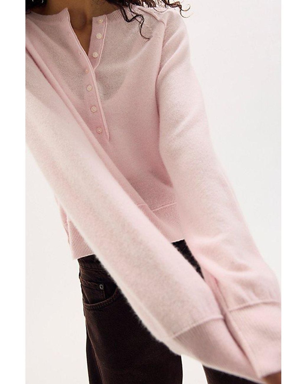 Free People Pink Porta Cashmere Henley Sweater