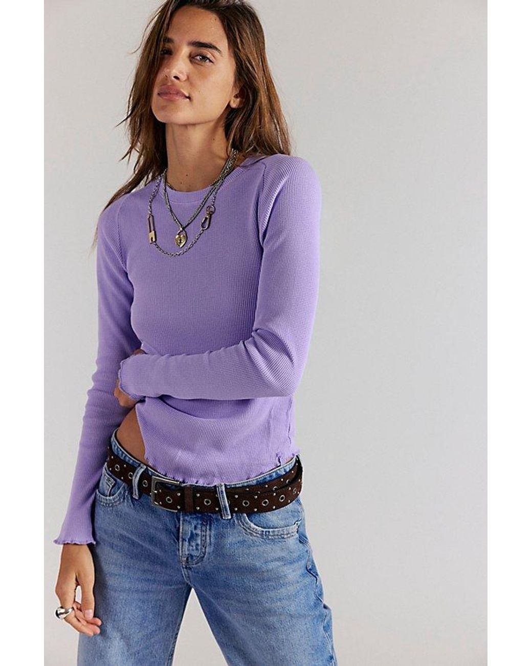 Free People Purple Easy Does It Long Sleeve Tee