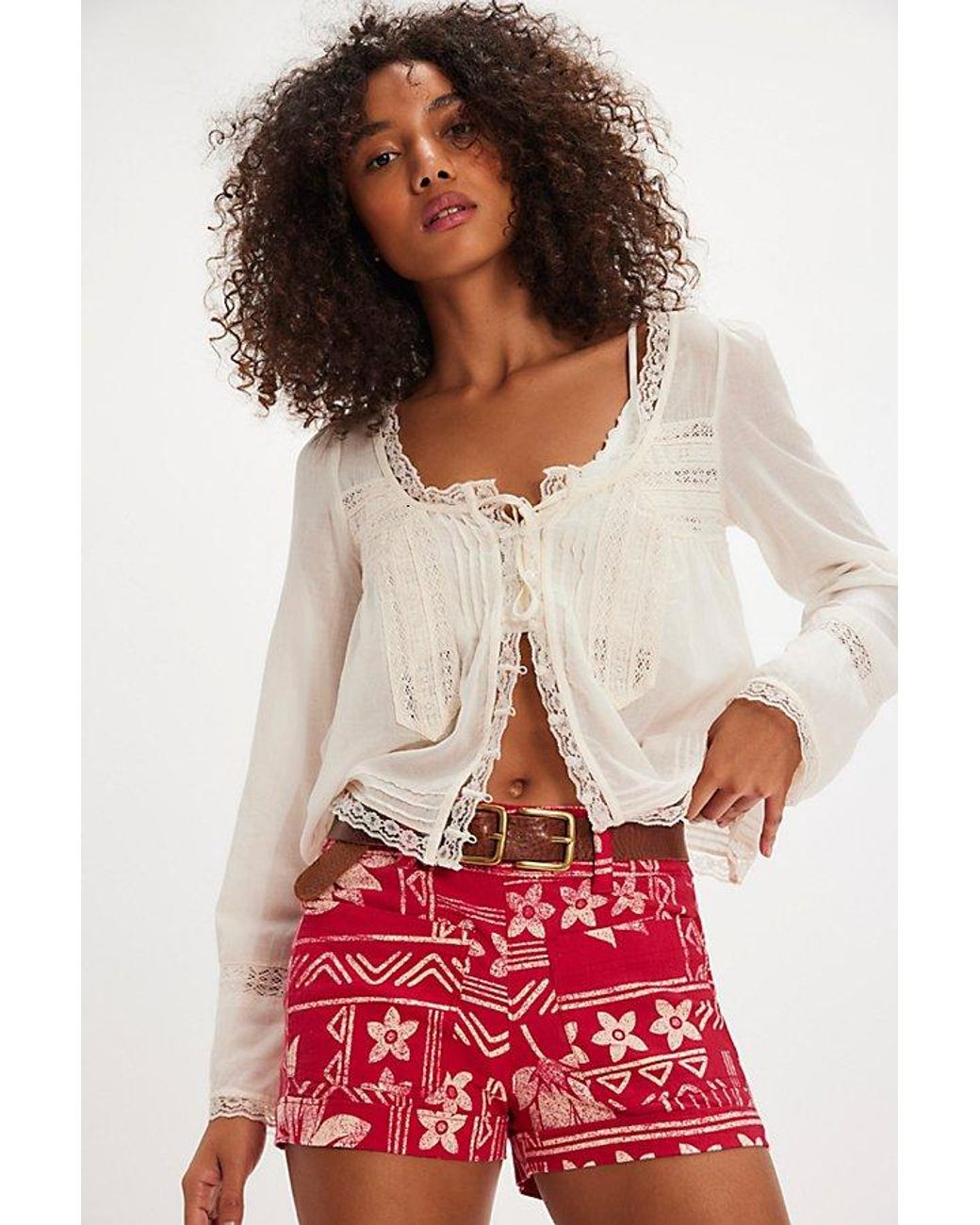Free People Red Retro Printed Mini Short