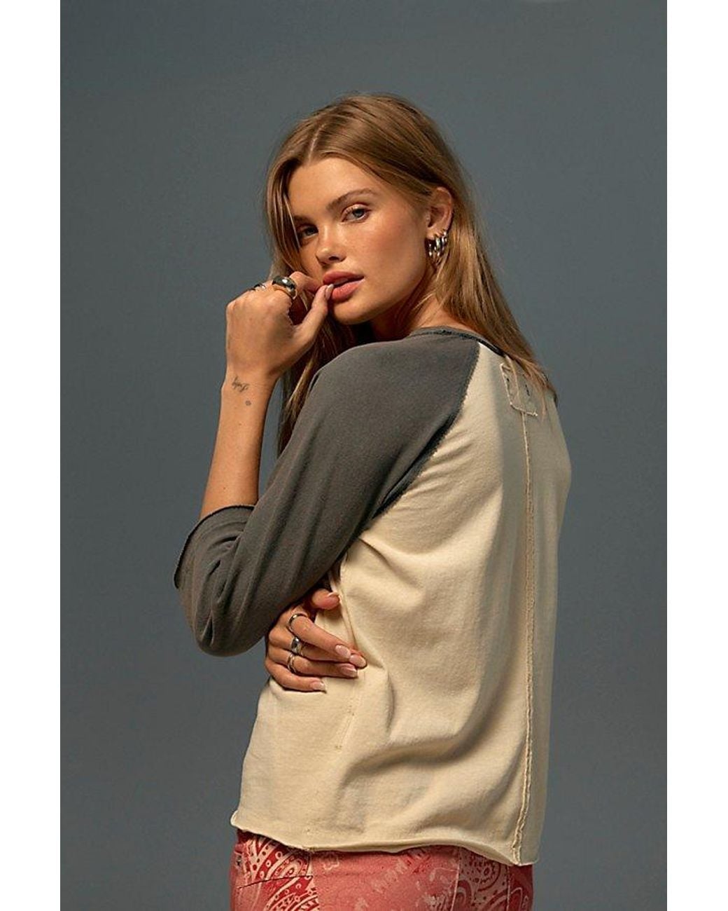 Free People Brown 2Nd Base Three-Quarter Sleeve Tee
