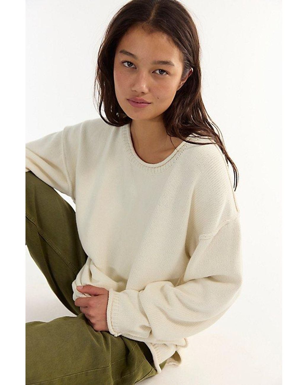 Free People White We The Free Ella Roll-Neck Cotton Knit Sweater
