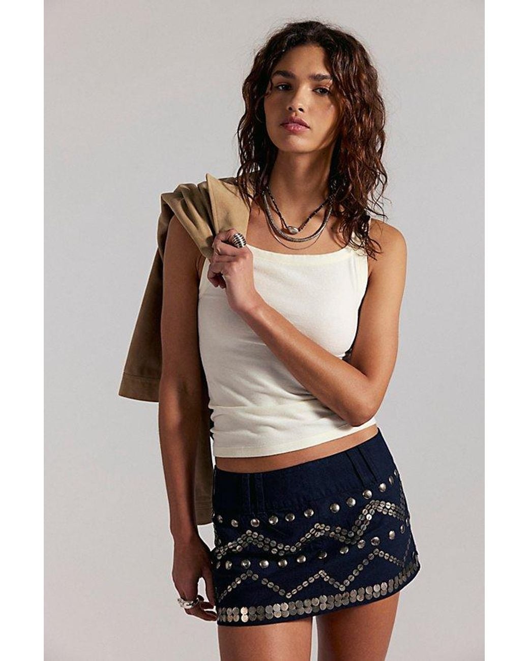 Free People Black Sparta Beaded Micro Skirt