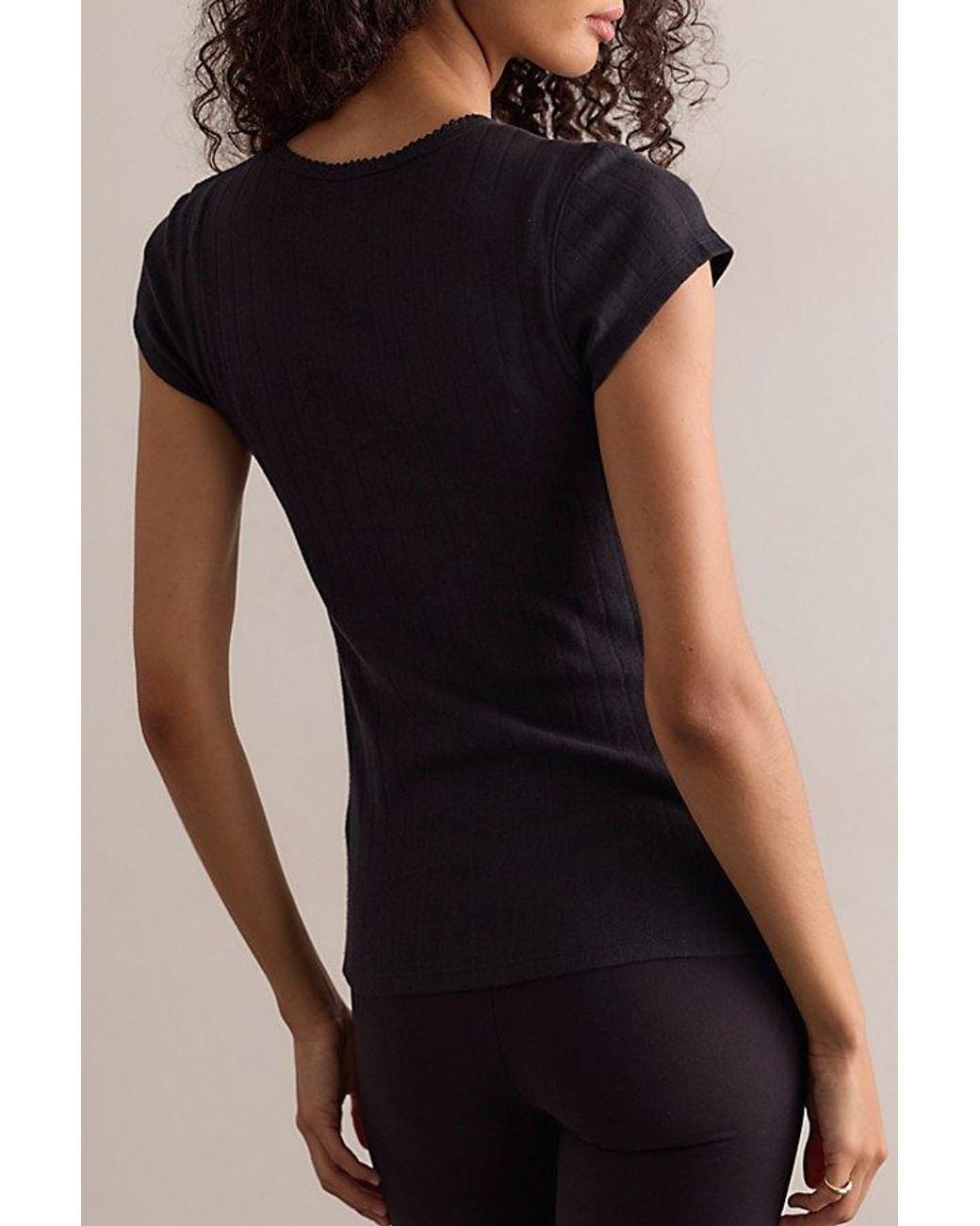 Intimately By Free People Black Classic Keepsake Pointelle Baby Tee By