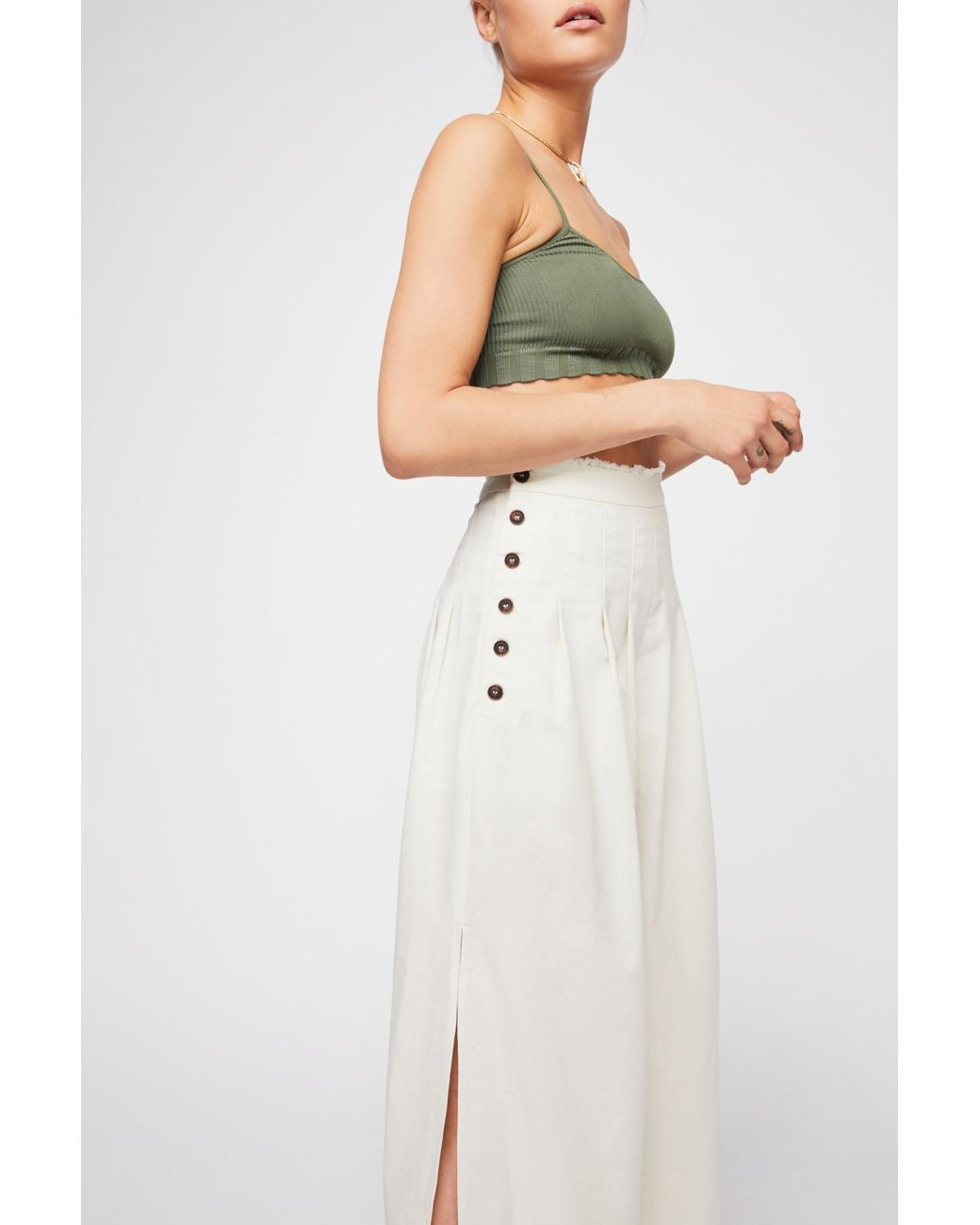 Linen Side Slit Wide-leg Pants 