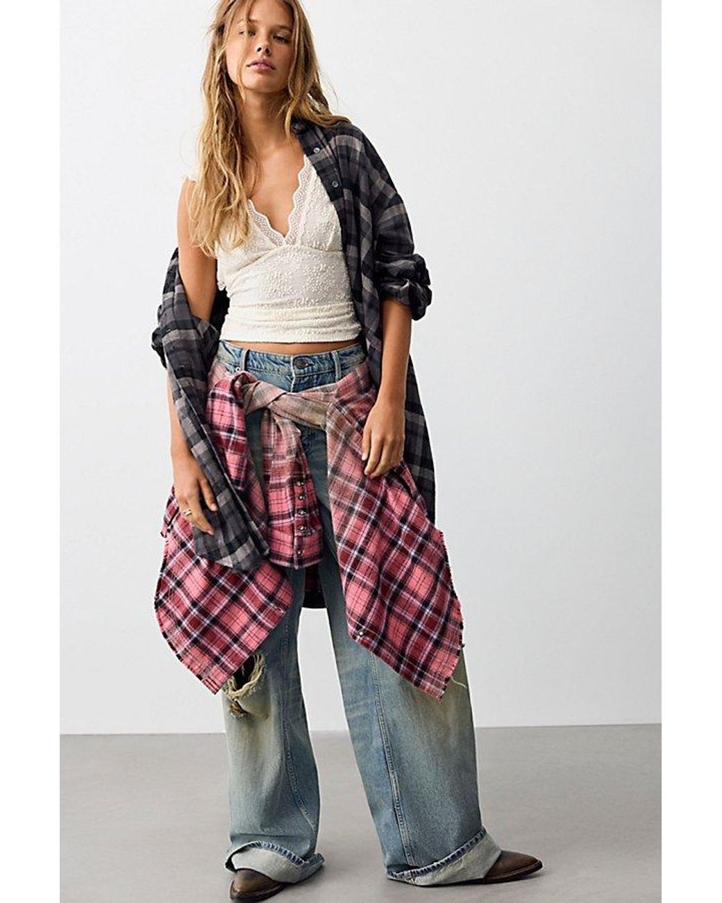 Free People Red We The Free Selene Oversized Flannel