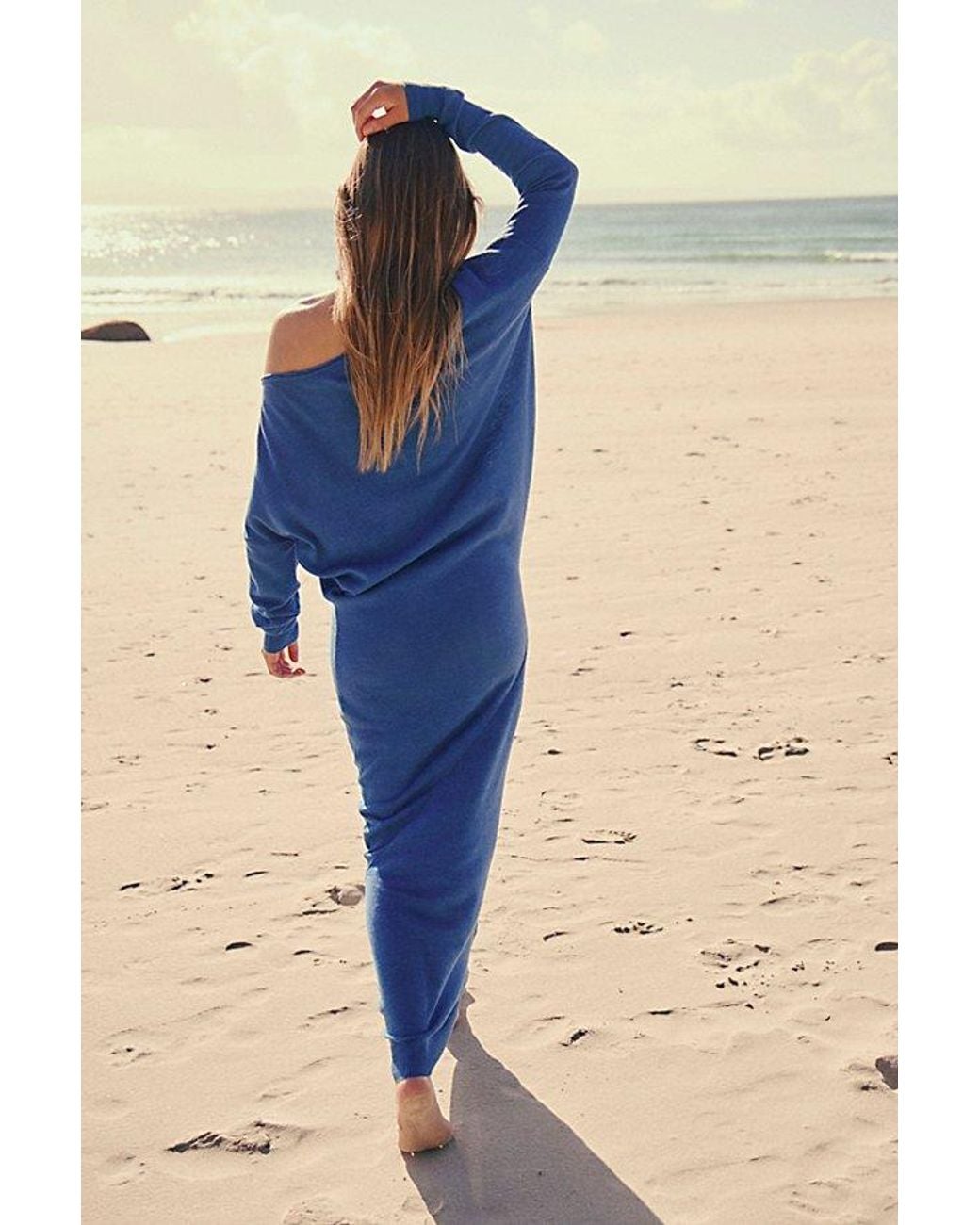free-est Blue Hollis Sweater Midi Dress By