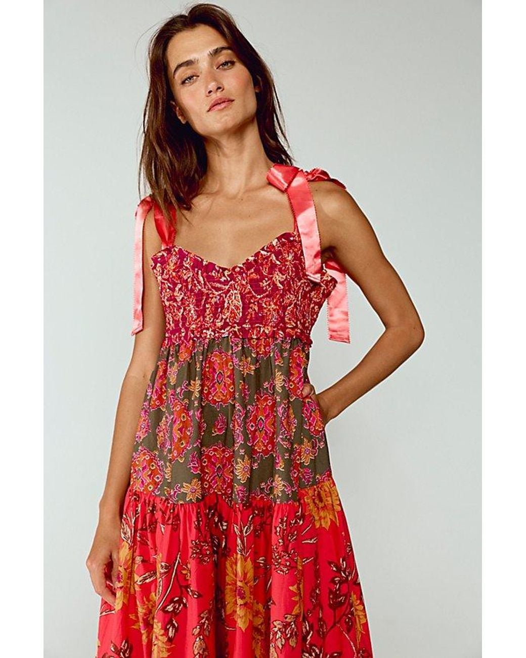 Free People Red Bluebell Maxi At In Magenta Combo, Size: Large