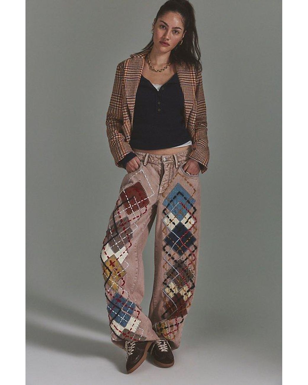 Free People Gray Sterling Baggy Wide-Leg Jeans