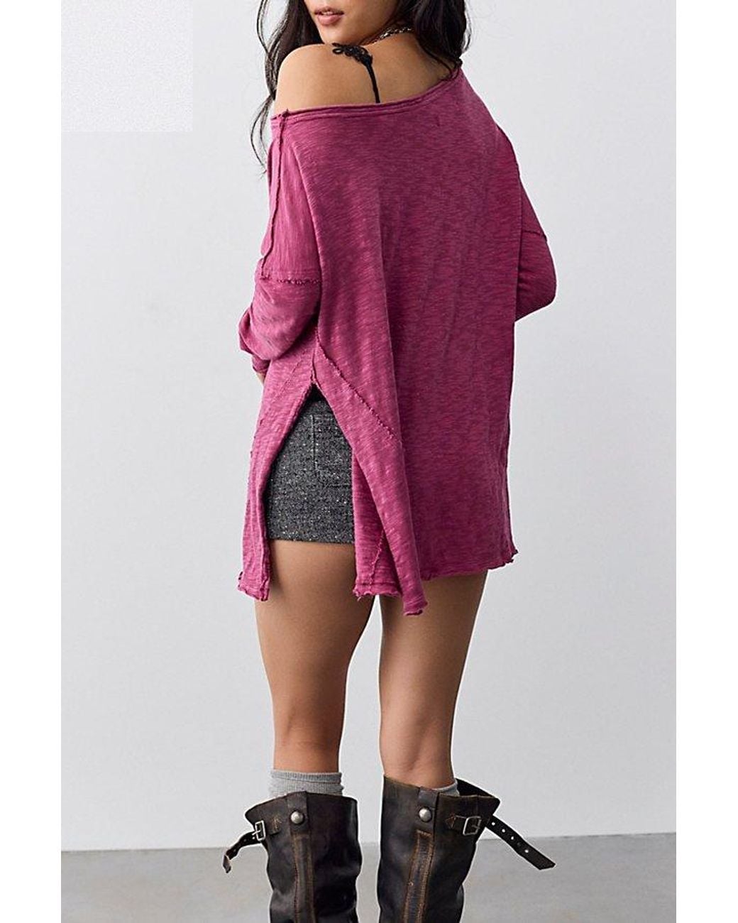 Free People Pink Nyla Off-The-Shoulder Long Sleeve Tee
