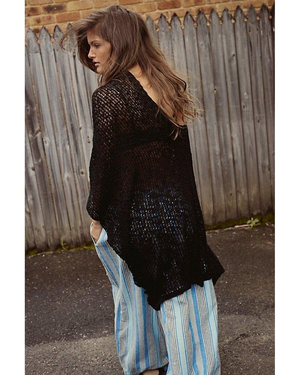 Free People Black Jade Knit Poncho Jacket
