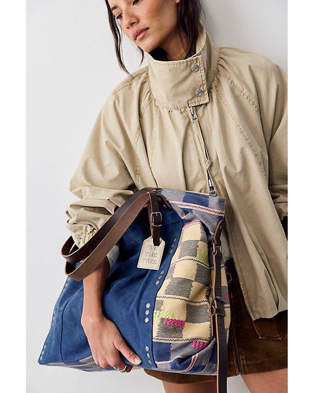 Free People Natural Patchwork Tote Bag