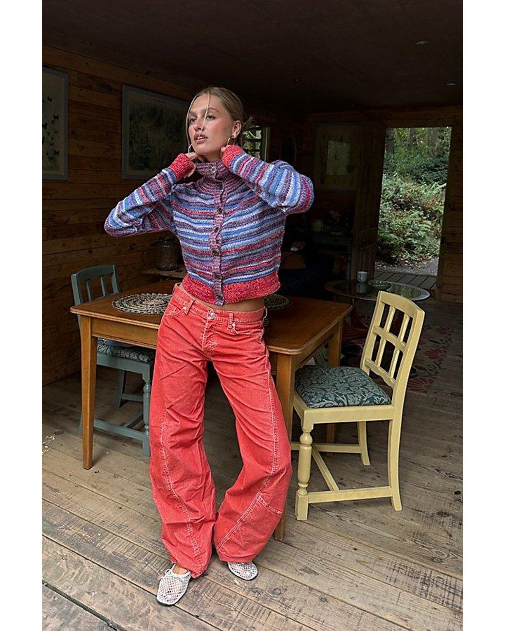 Free People Red We The Free Fable Washed Cord Twisted Jeans