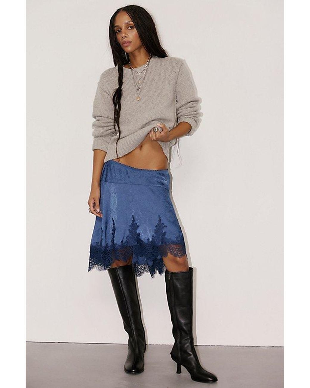 Intimately By Free People Blue Something Satin Mini Slip Skirt By