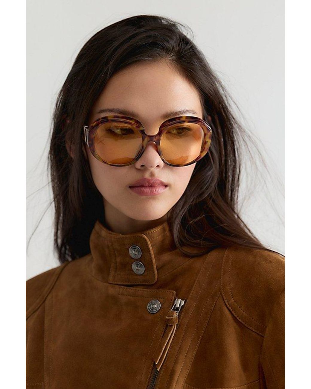Free People Brown Arlo Oversized Round Sunglasses