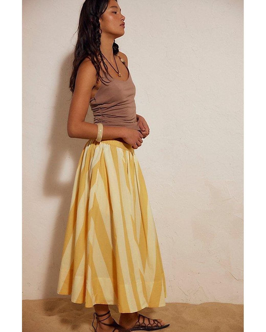 free-est Brown Lowen Striped Midi Skirt By
