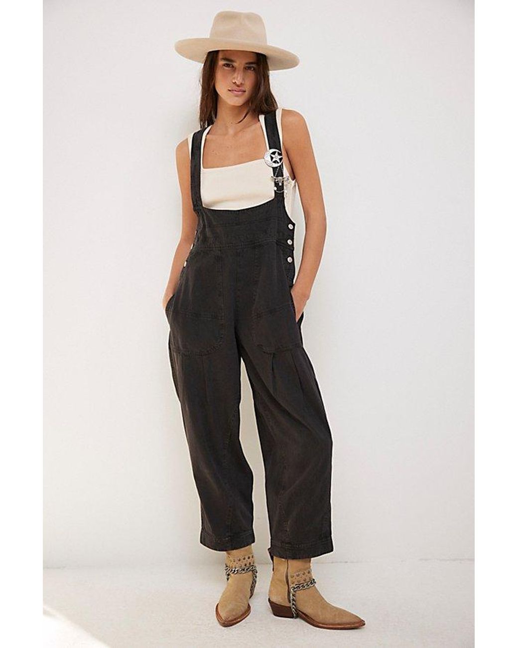 Free People Felix Tapered Overalls in Black | Lyst