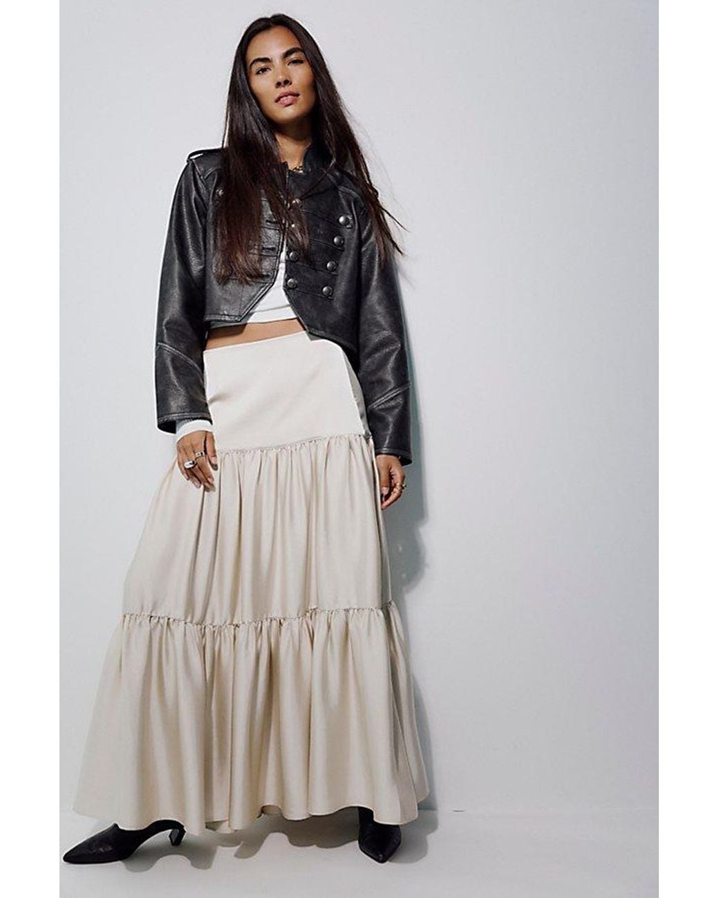 Free People Natural Juliette Satin Maxi Skirt