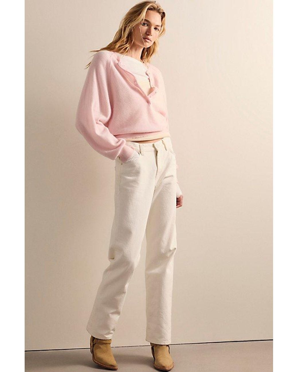 Free People Pink Porta Cashmere Henley Sweater