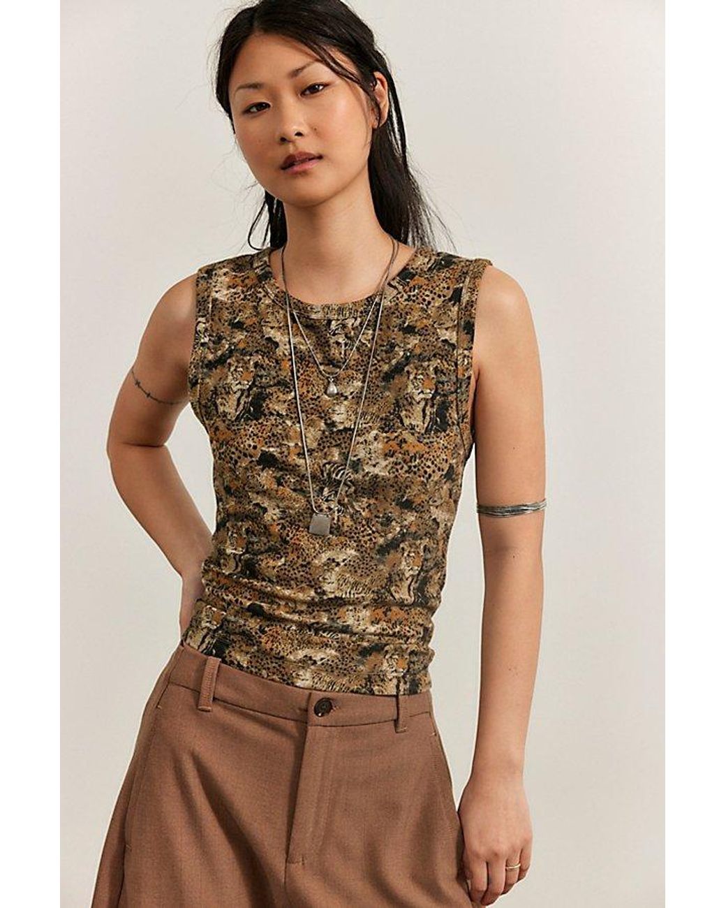 Free People Brown Atlas Printed Tank Top