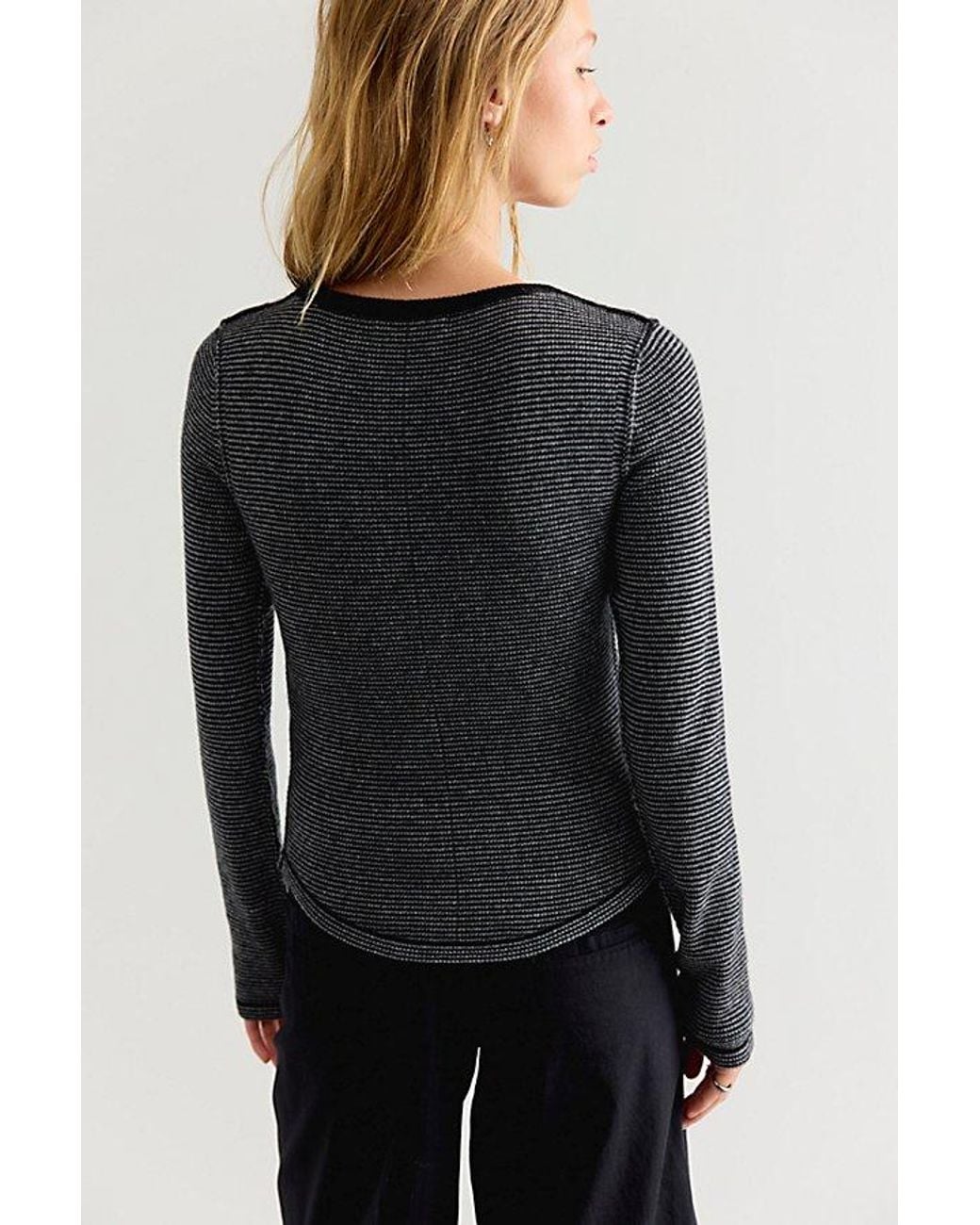 Free People Black Hudson Striped Cashmere Henley