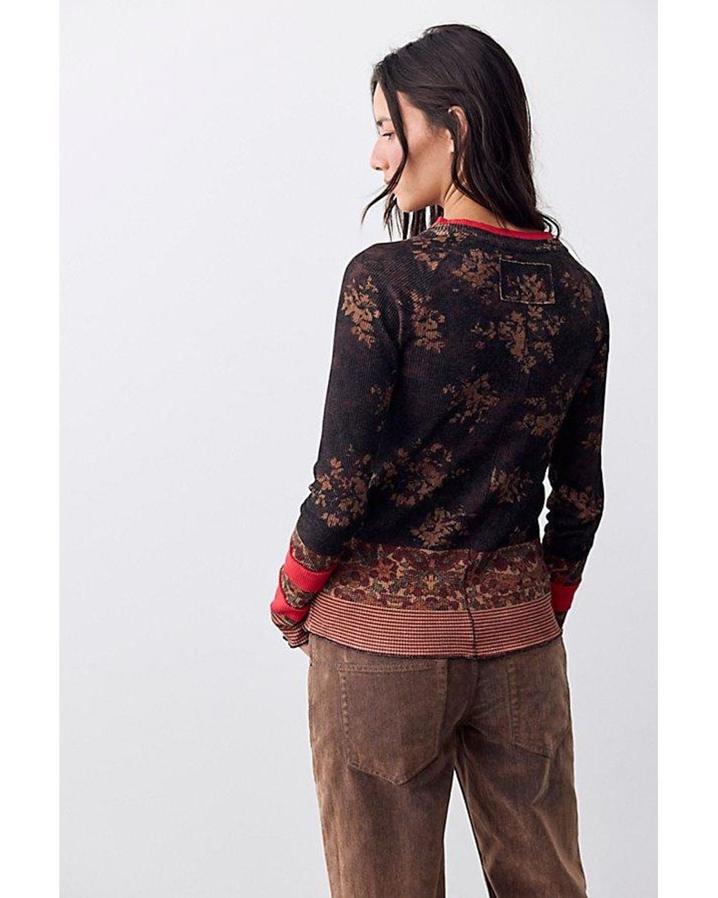 Free People Red Easy Does It Printed Long Sleeve Tee