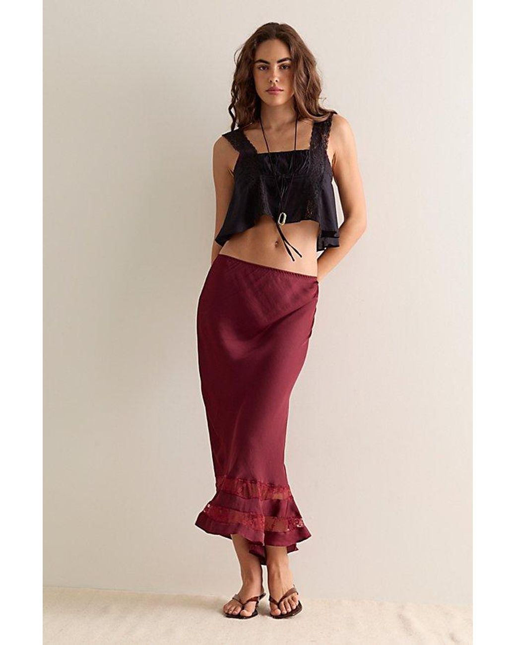Intimately By Free People Red Long Lost Lover Maxi Slip Skirt By
