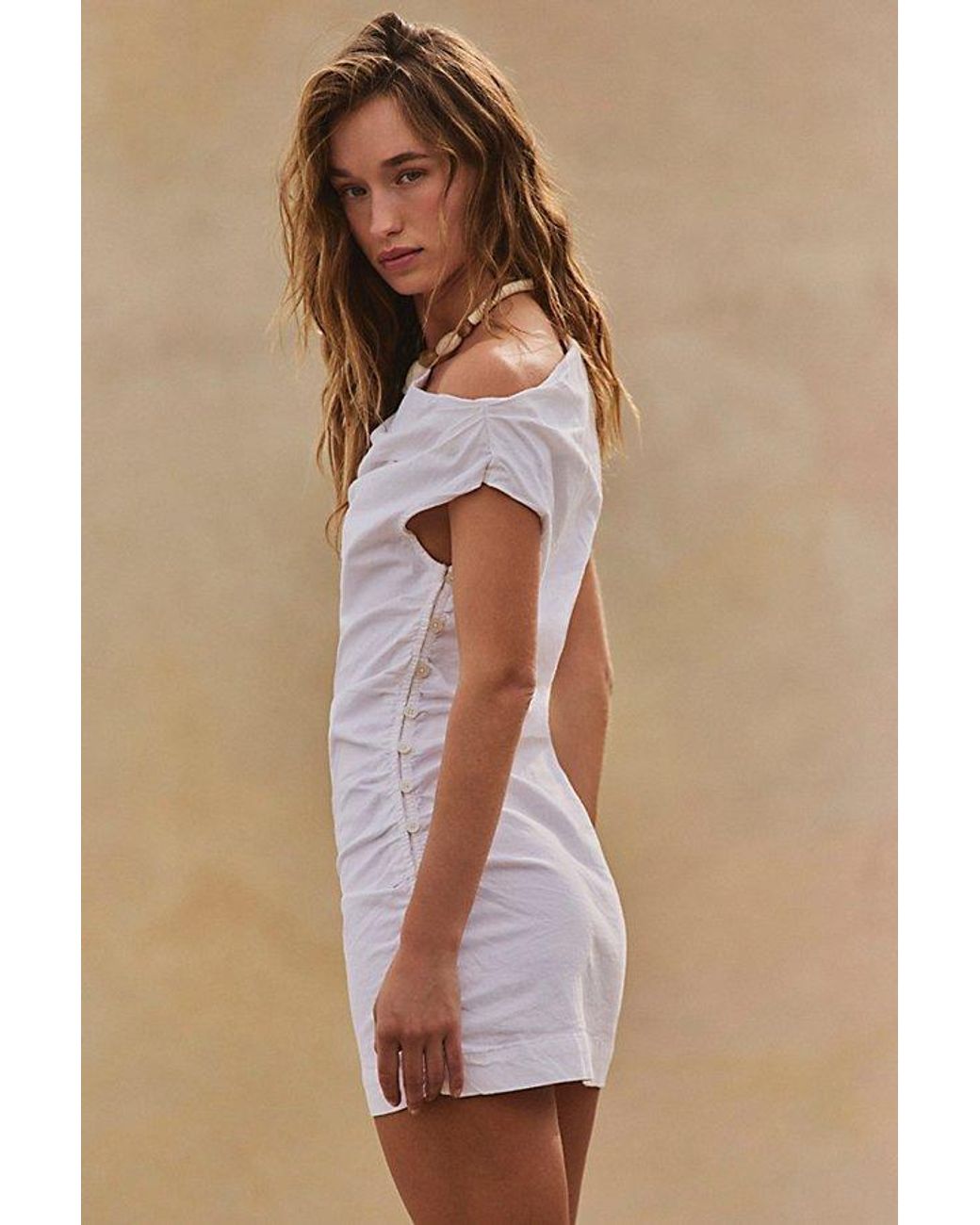 free-est Natural So Far Summer Stretch Linen Mini Dress By