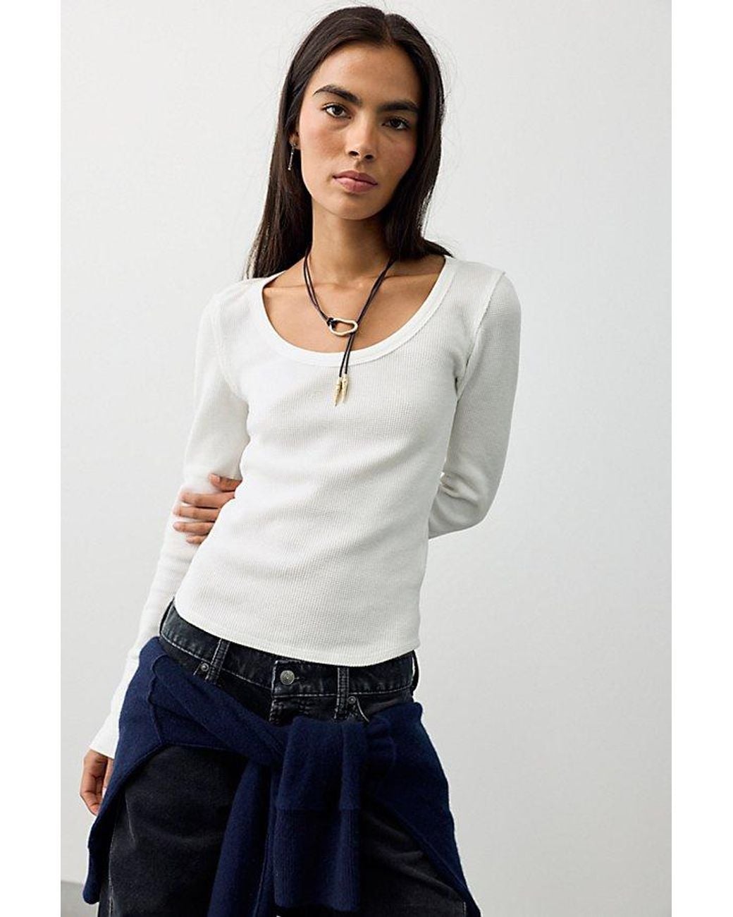 Free People White Easy Does It Scoop-Neck Top