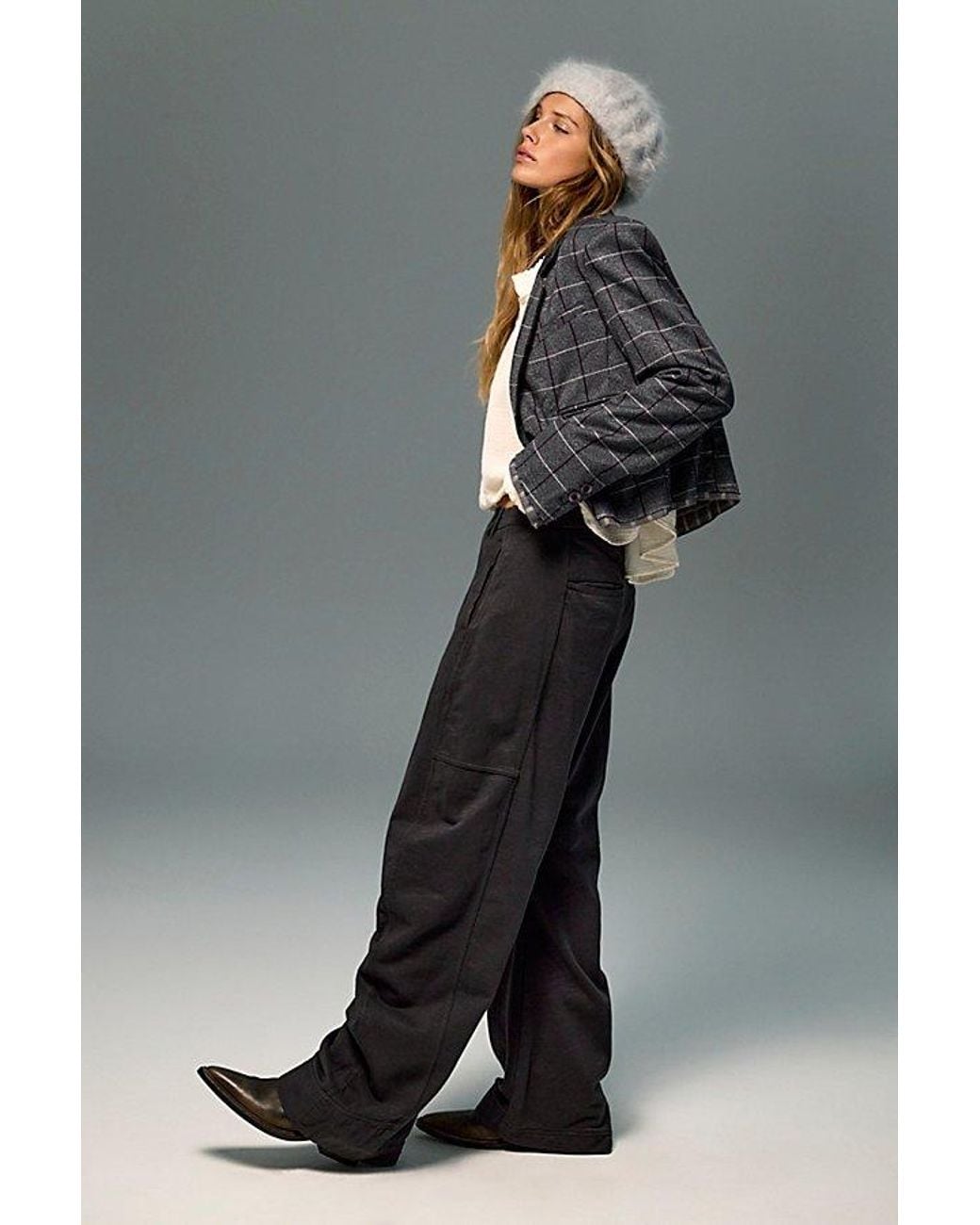 Free People Gray Spotlight Knit Barrel Trousers