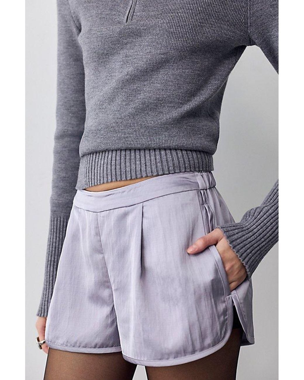 Free People Blue Geneva Satin Pull-On Track Shorts