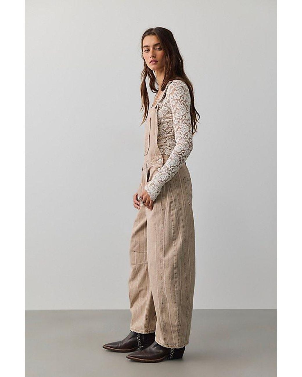 Free People Natural Good Luck Printed Dungarees