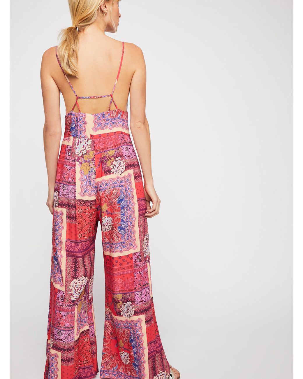 Free People Margarita Patchwork Jumpsuit in Red | Lyst