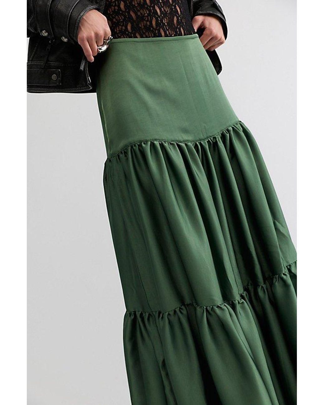 Free People Green Juliette Satin Maxi Skirt