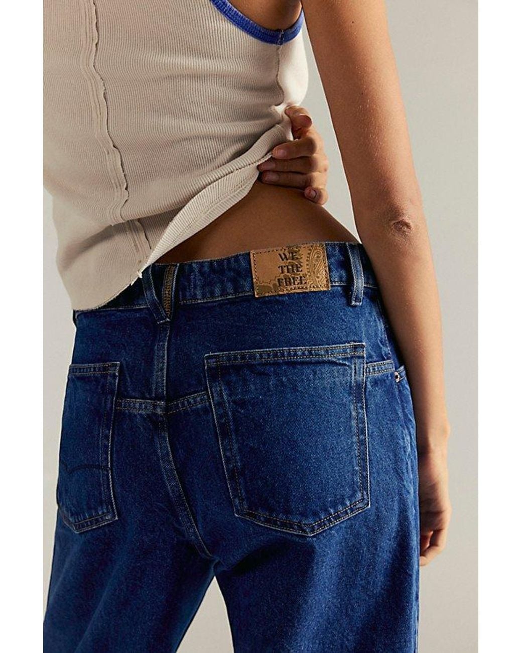 Free People Blue Deep Trance Dropped Boyfriend Jeans