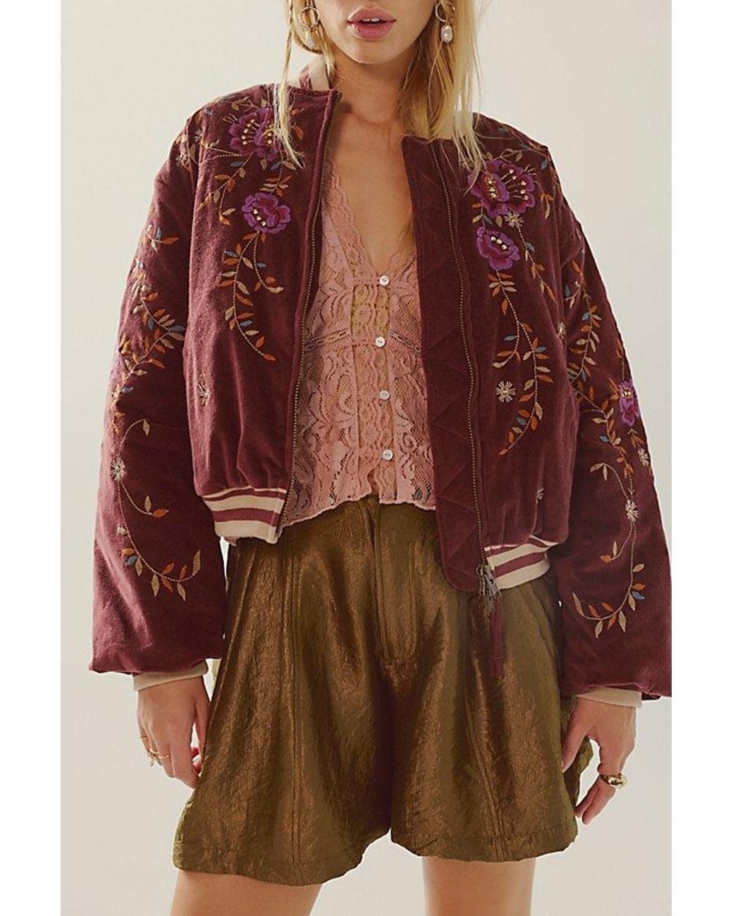 Free People Leona Embroidered Bomber Jacket