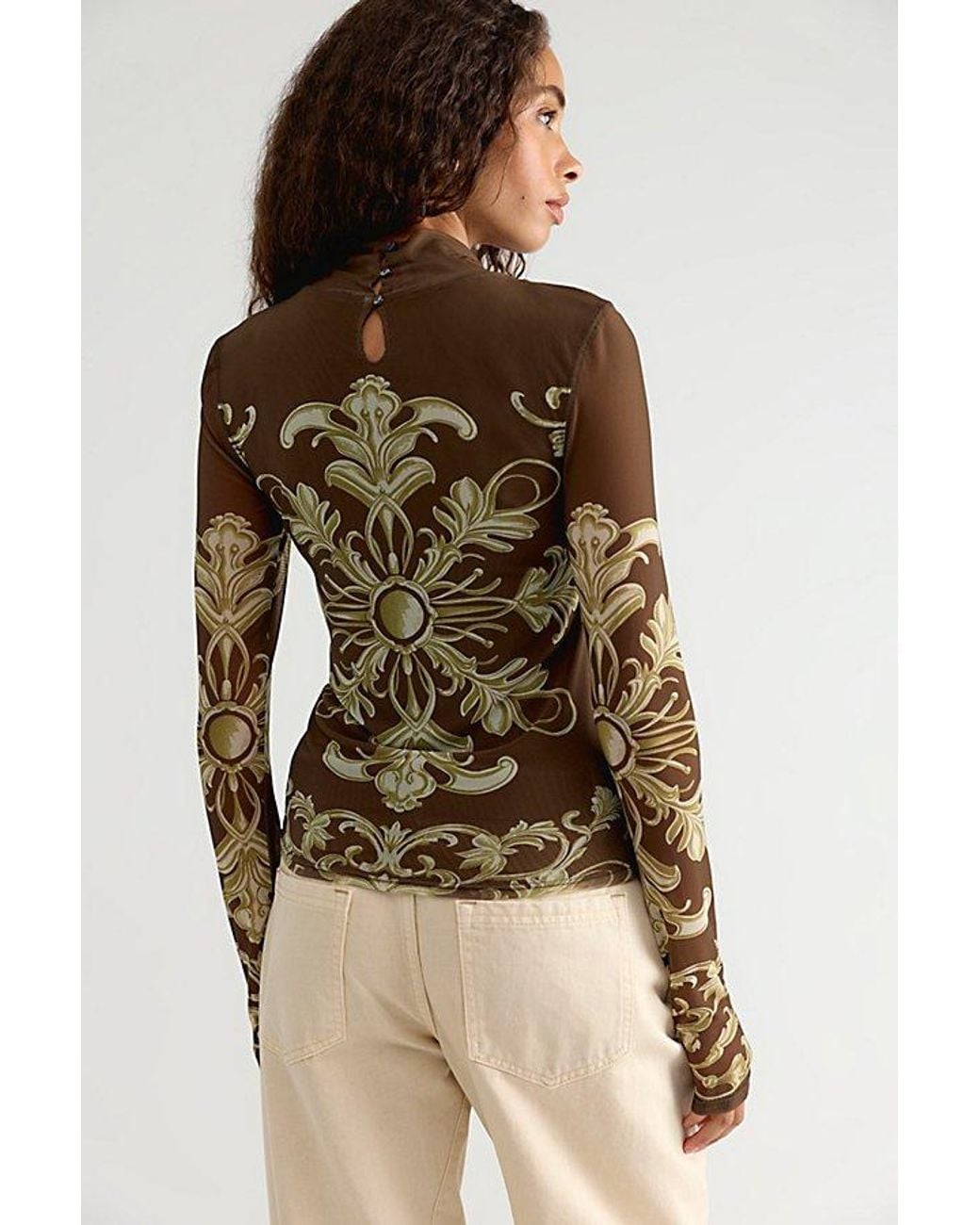 Free People Brown Jessa Long Sleeve Top