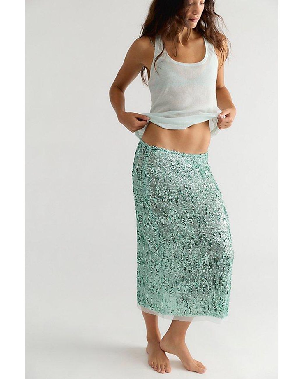 Intimately By Free People Black Party Trick Sequin Midi Slip Skirt By